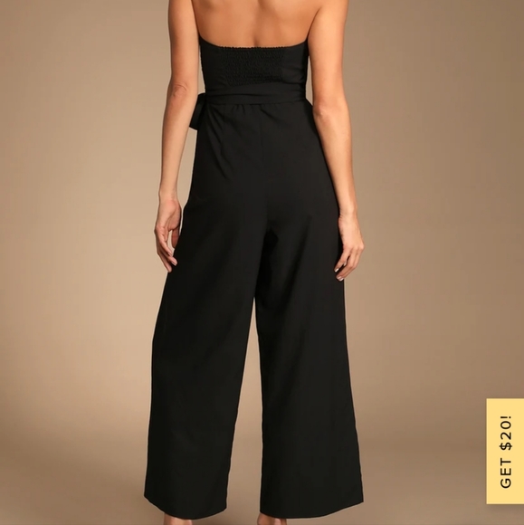 Lulu's Sunshine Bliss Black Strapless Culotte Jumpsuit - Picture 4 of 4